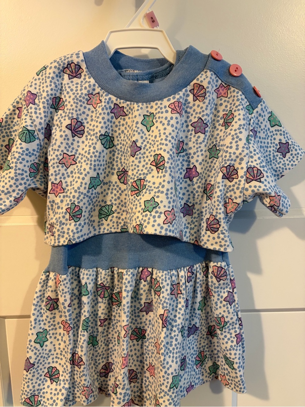 2T Girls Two-Piece Vintage  Seashell & Star Crop Top Skirt Set in Blue Harley